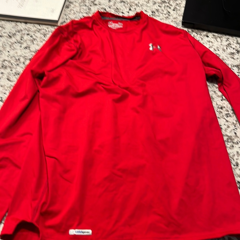 Under Armour gold gear bright red long sleeve fitted shirt